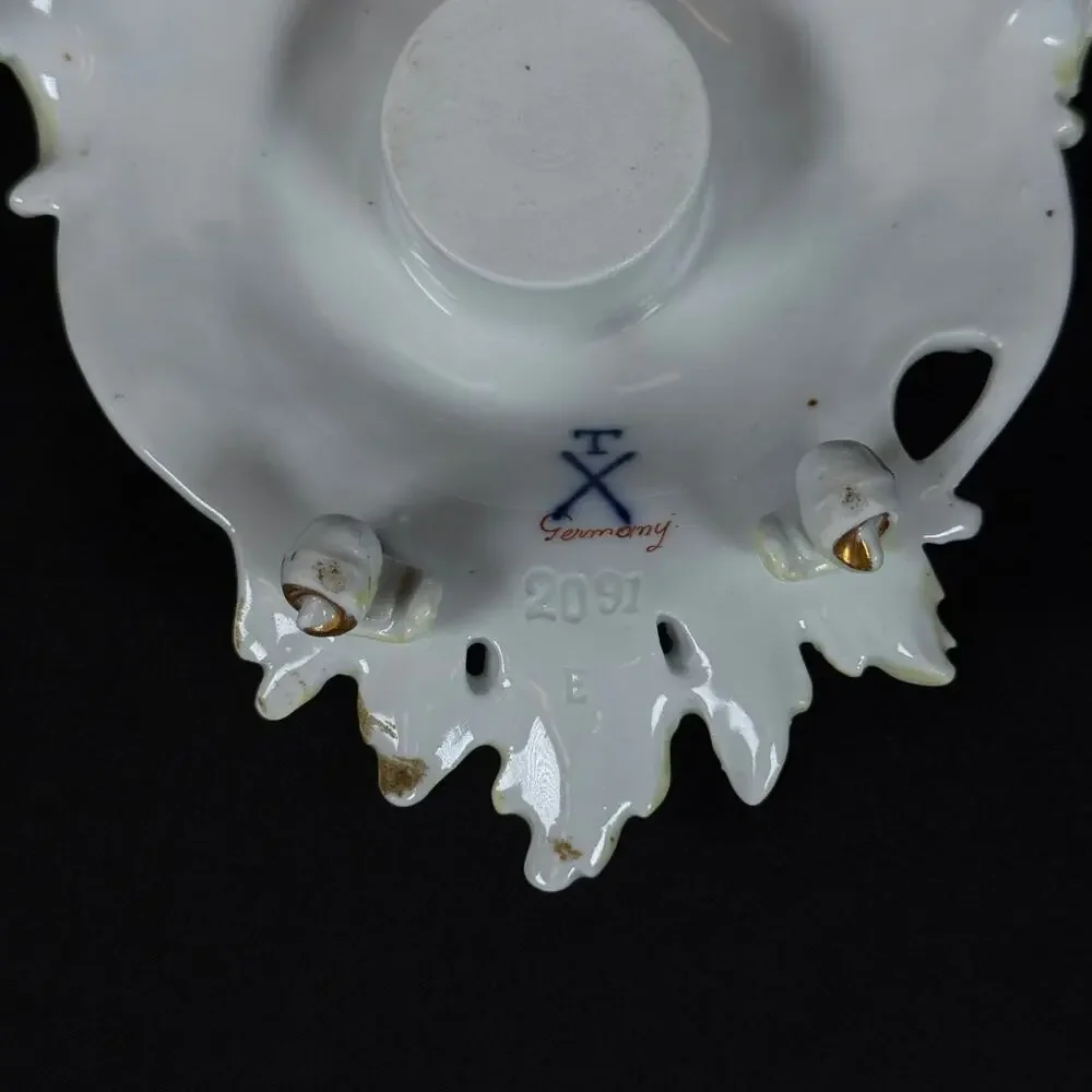 Antique Carl Thieme Dresden Porcelain candle stick candleholder floral gold gild